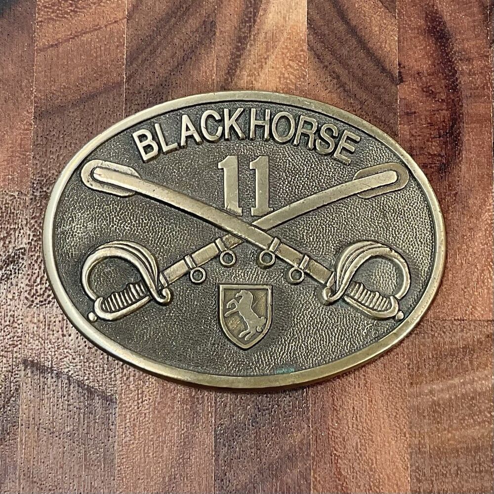 U.S. Army 11th Armored Cavalry Belt Buckle Blackhorse Solid Brass